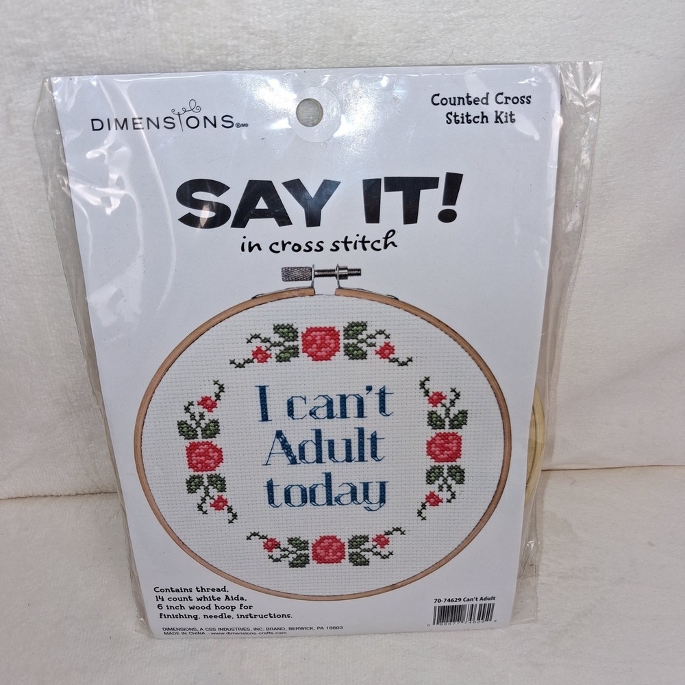 I Can't Adult Today Dimensions Cross Stitch Kit Hoop Needle Complete Kit